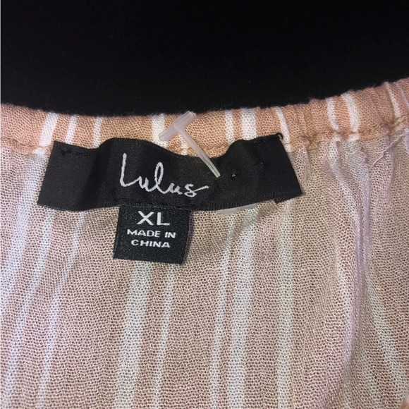 Lulu’s Off Shoulder Blouse Top XL Stripe Tan  Cream Keyhole Tie Bottom - Picture 2 of 10